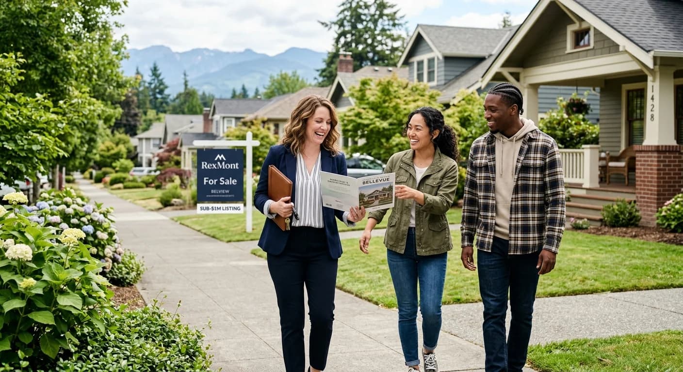 A well-maintained townhome in a Bellevue neighborhood, representing the type of homes available for sale under $1 million.