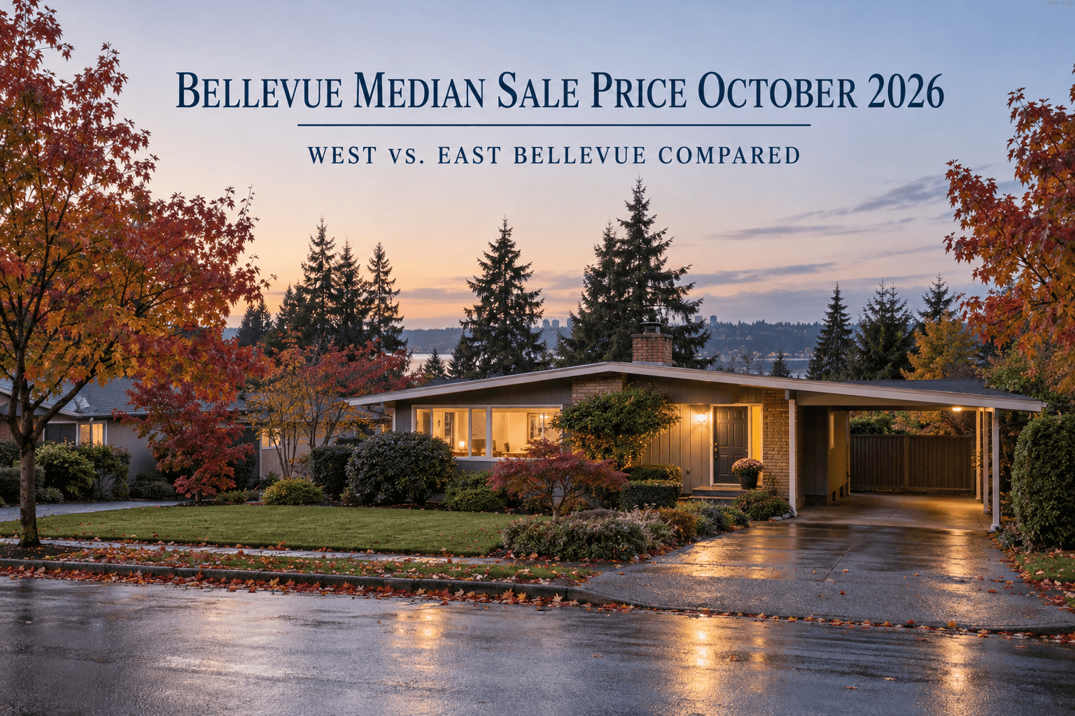 Aerial view of Bellevue showing Downtown and Meydenbauer Bay in West Bellevue with Lake Washington in the background