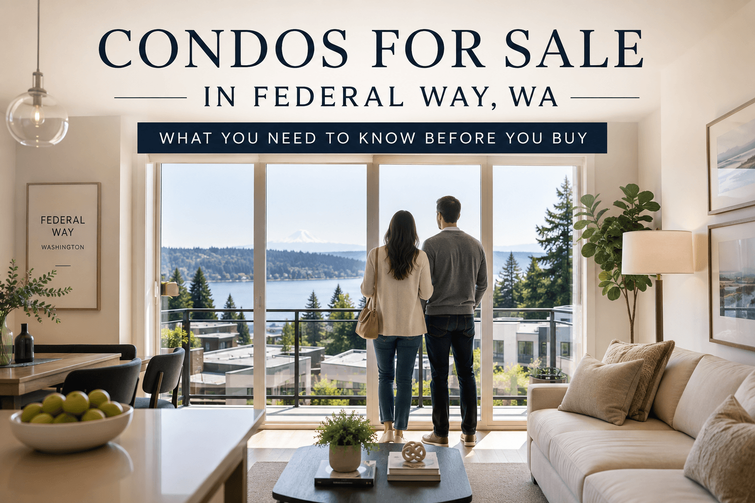 Condo buildings near the Federal Way Transit Center with Mount Rainier visible in the background
