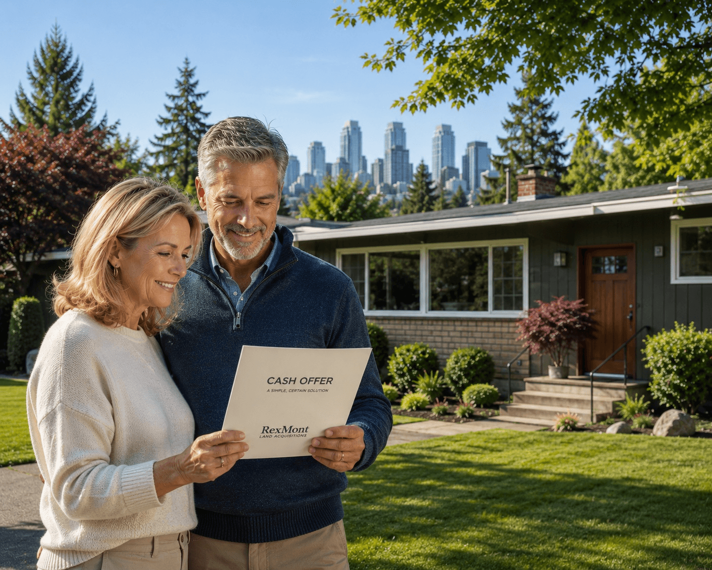 Bellevue Washington residential neighborhood street with homes for sale representing cash offer decisions for sellers