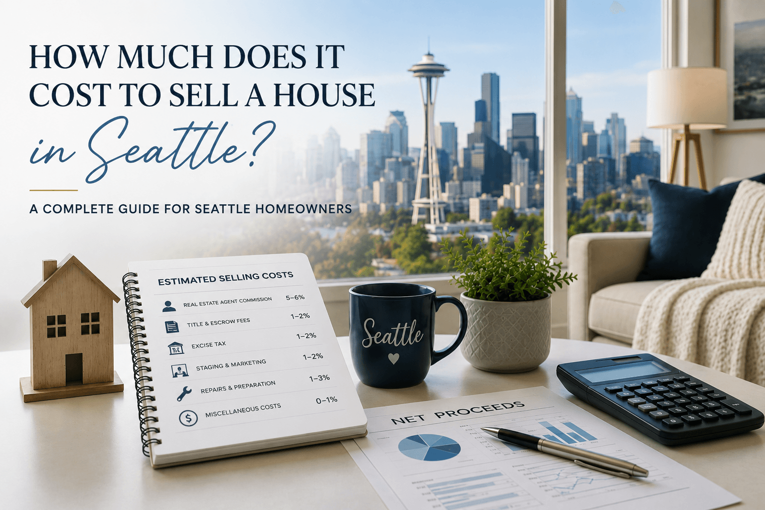Seattle homeowner reviewing seller cost breakdown before listing their home