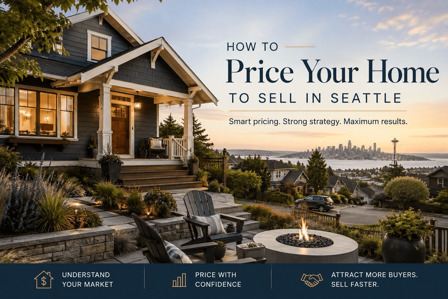 Seattle residential neighborhood with homes for sale and a clear blue sky, illustrating how to price your home to sell in Seattle