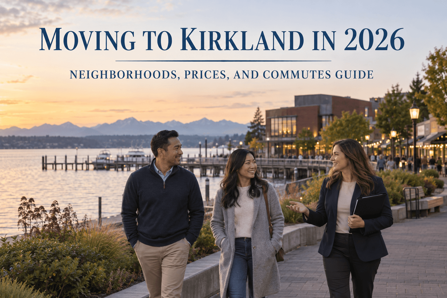 Kirkland waterfront and Marina Park on Lake Washington, a popular area for people moving to Kirkland