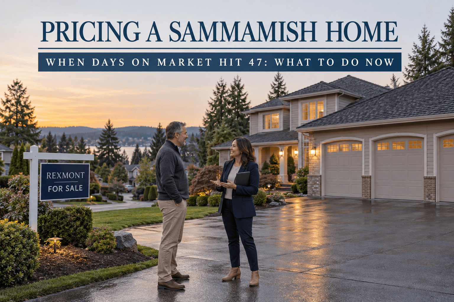 Sammamish home with a for-sale sign in front, representing a listing that has reached 47 days on market