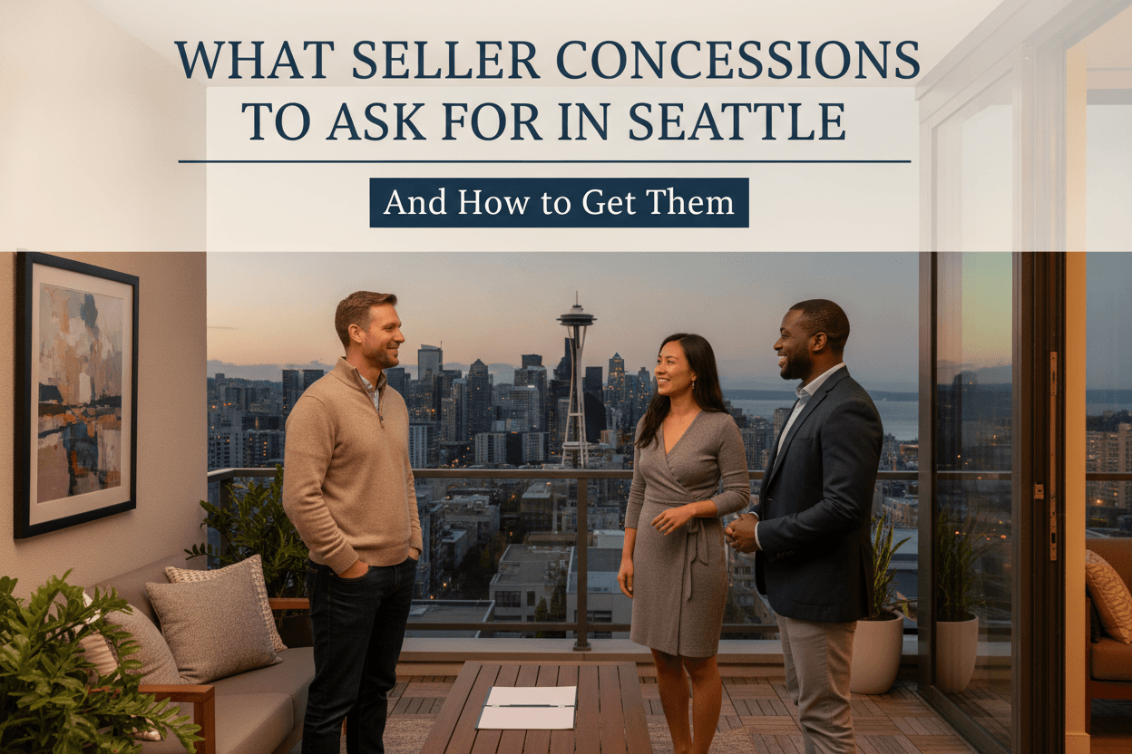 Seattle buyer reviewing seller concession options with a real estate agent at a closing table