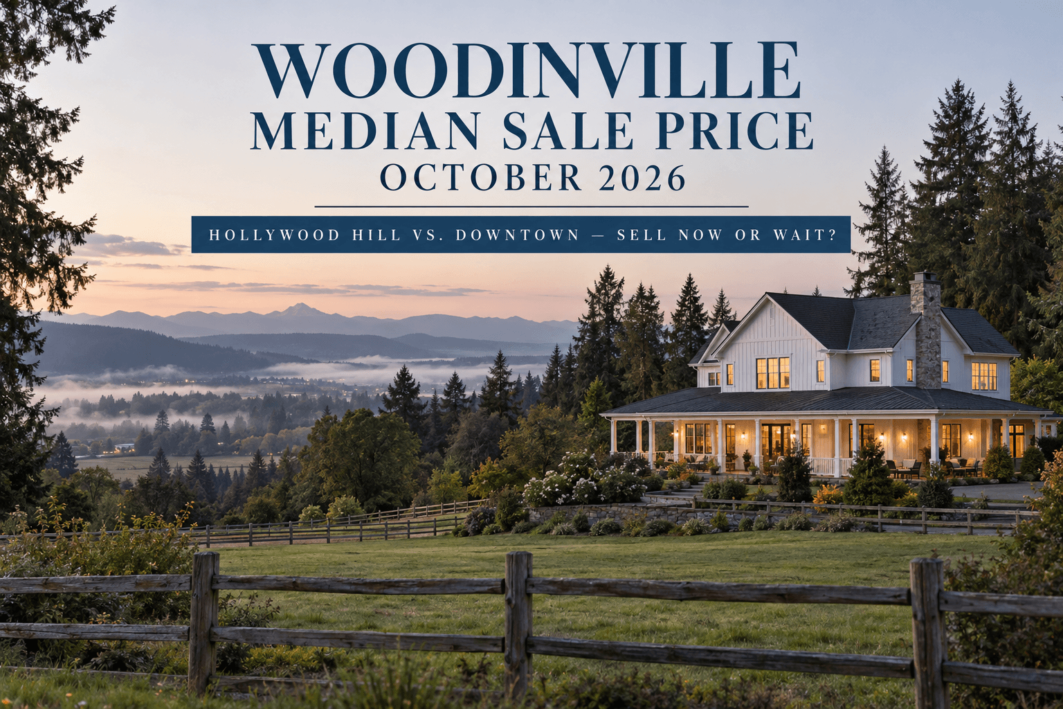 Hollywood Hill acreage homes and downtown Woodinville near the wine district in autumn