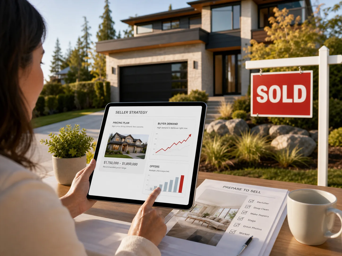 Bellevue home selling strategy with pricing plan, prep checklist, buyer demand, and sold sign