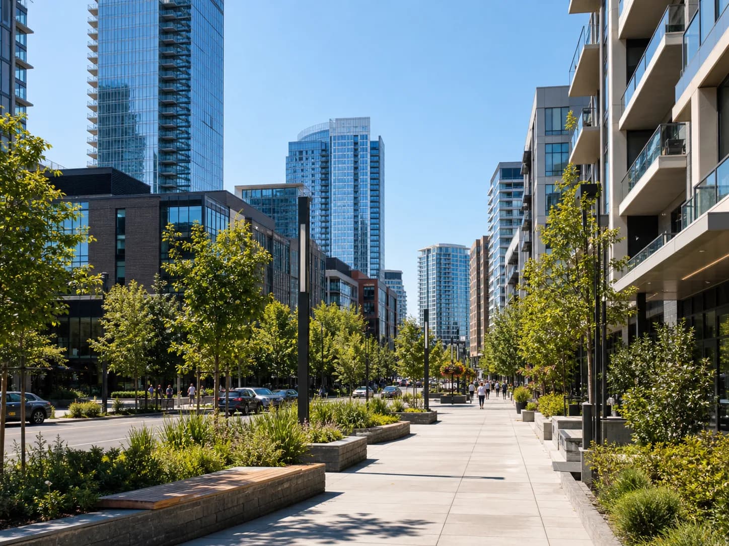 Downtown Bellevue high-rise condos and walkable urban neighborhood