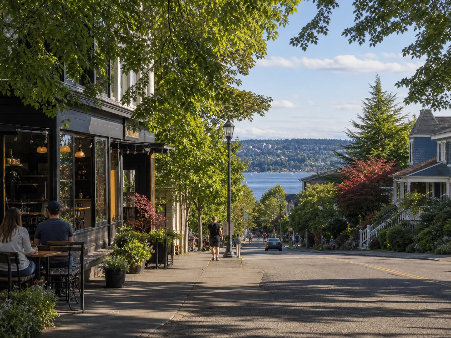 Madrona Seattle village streets with Lake Washington neighborhood views